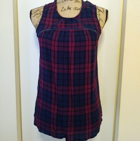Knox Rose Tops - Knox Rose Plaid Boho Peasant Top Small